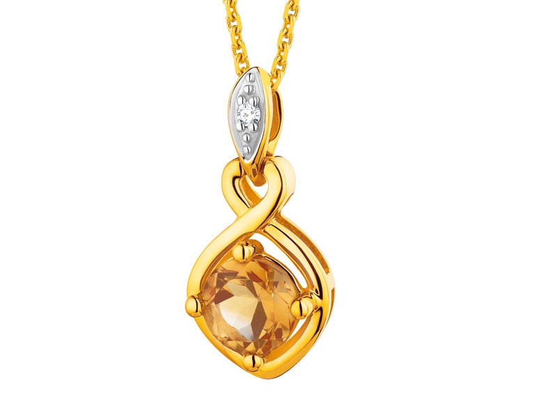 Yellow gold pendant with diamond and citrine - fineness 9 K