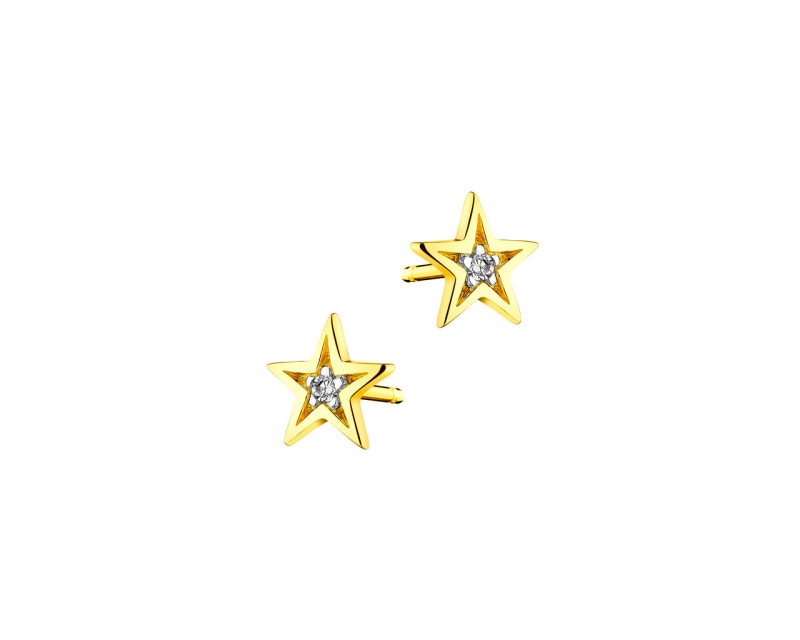 Zlaté náušnice s diamanty - hvězdy 0,01 ct - ryzost 585