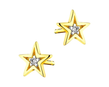 Kolczyki z żółtego złota z diamentami - gwiazdy 0,01 ct - próba 585