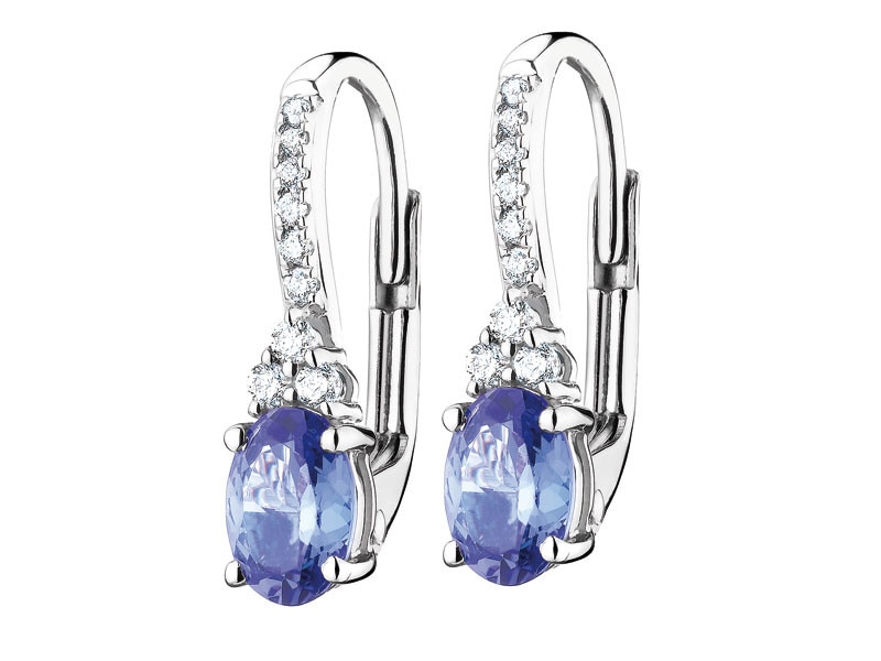 White gold earrings with brilliants and tanzanites - fineness 14 K