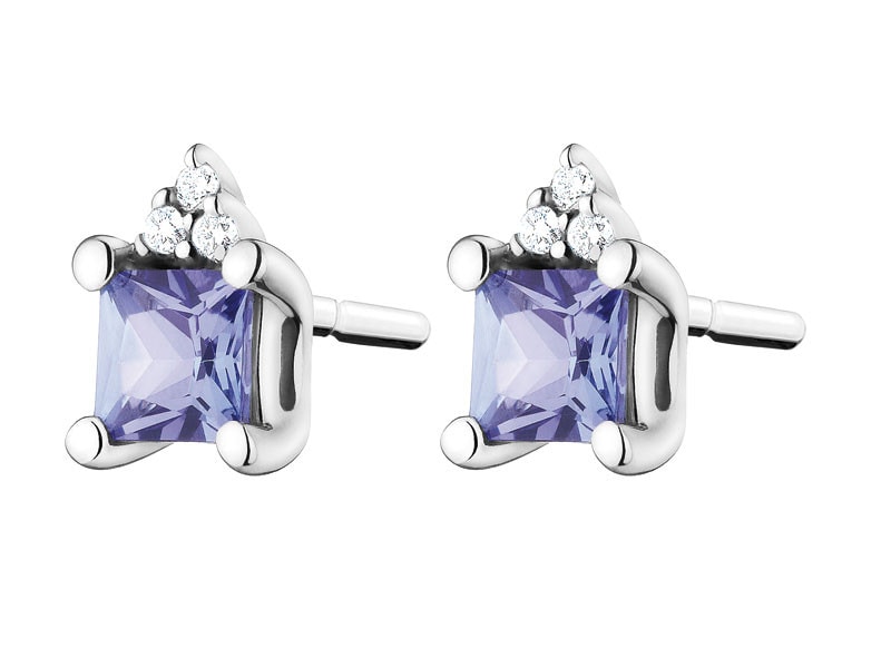 White gold earrings with diamonds and tanzanites - fineness 14 K