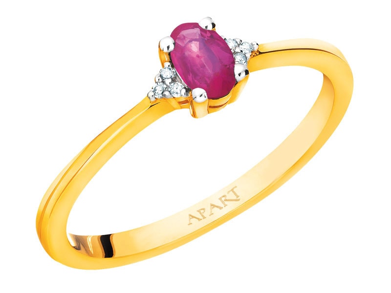Yellow gold ring with diamonds and ruby - fineness 9 K