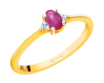 Yellow gold ring with diamonds and ruby - fineness 9 K