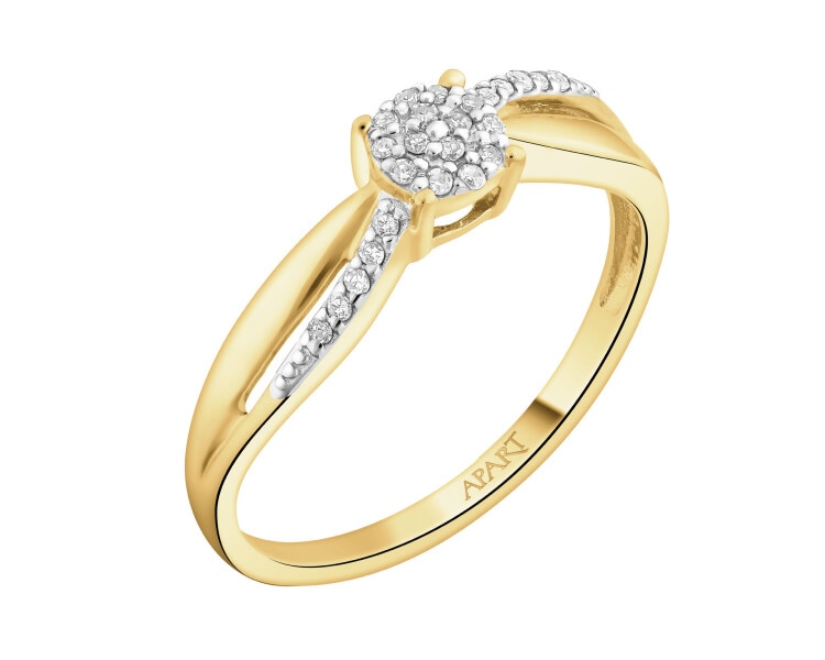 Yellow gold ring with diamonds - 0,04 ct - fineness 9 K