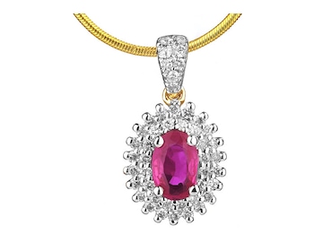 Yellow gold pendant with brilliants and ruby 0,21 ct - fineness 14 K