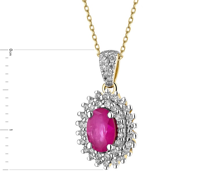 Yellow gold pendant with brilliants and ruby - fineness 14 K