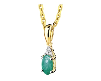 Yellow gold pendant with diamonds and emerald 0,01 ct - fineness 9 K