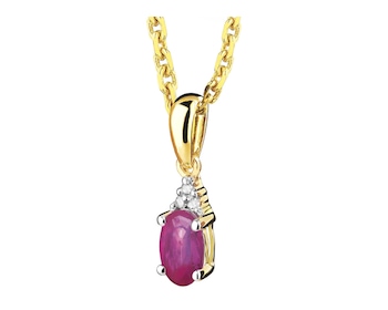 Yellow gold pendant with diamonds and ruby 0,01 ct - fineness 9 K