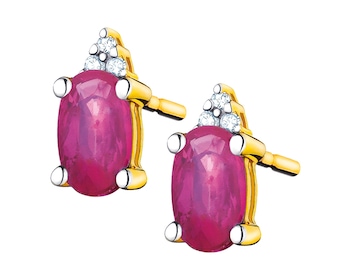 Yellow gold earrings with diamonds and rubies - fineness 9 K