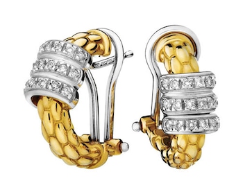 Yellow and white gold earrings with brilliants 0,30 ct - fineness 18 K