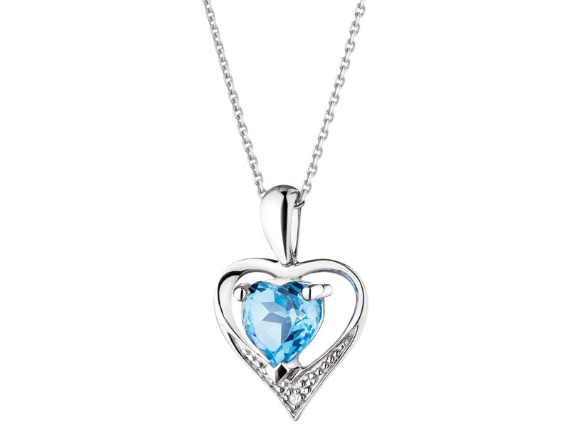 White gold pendant with diamond and topaz - fineness 9 K