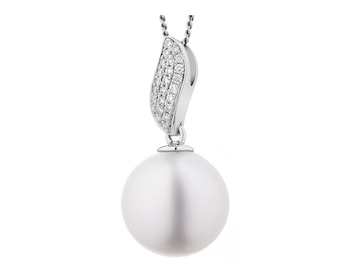 White gold pendant with brilliants and South Sea pearl - fineness 14 K