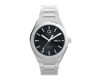 Timex Q Timex® Continental Day and Date 39mm Stainless Steel Bracelet Watch