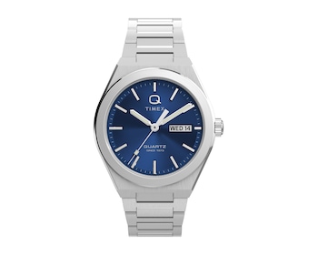 Timex Q Timex® Continental Day and Date 39mm Stainless Steel Bracelet Watch