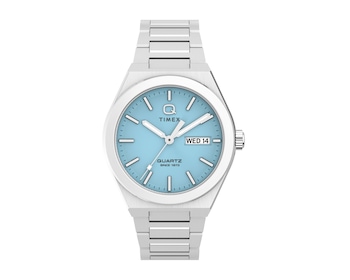 Timex Q Timex® Continental Day and Date 39mm Stainless Steel Bracelet Watch
