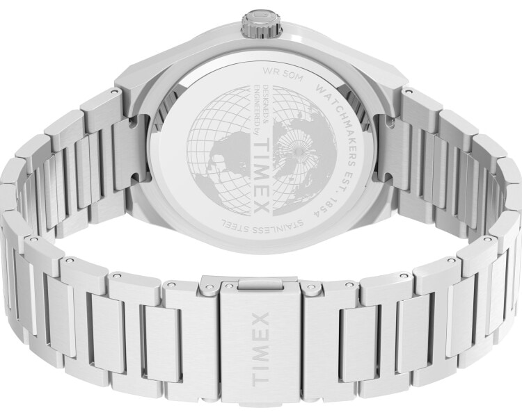 Timex Q Timex® Continental Day and Date 39mm Stainless Steel Bracelet Watch